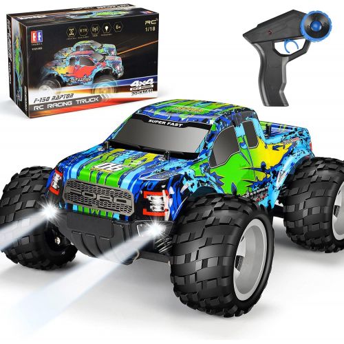  DOUBLE E Ford Raptor F150 Remote Control Car 20km/h 4WD RC Car with Rechargeable Battery Headlights High Speed Off Road Monster Trucks for Boys Girls Kids, Green