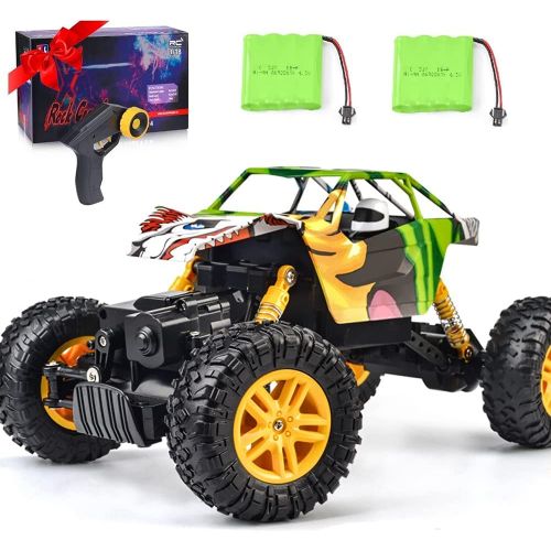  DOUBLE E RC Car 4WD Remote Control Car 2 Batteries Unique Colorful Shell Off Road Monster Truck 2 Powerful Motors Climbing RC Crawler Toy Cars for Boys Girls Kids