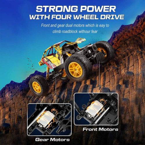  DOUBLE E RC Car 4WD Remote Control Car 2 Batteries Unique Colorful Shell Off Road Monster Truck 2 Powerful Motors Climbing RC Crawler Toy Cars for Boys Girls Kids