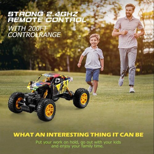  DOUBLE E RC Car 4WD Remote Control Car 2 Batteries Unique Colorful Shell Off Road Monster Truck 2 Powerful Motors Climbing RC Crawler Toy Cars for Boys Girls Kids