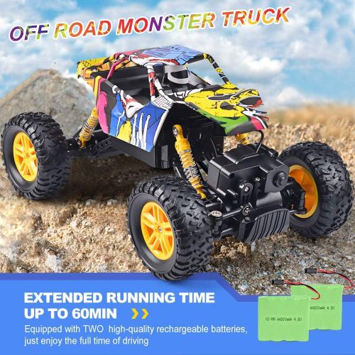  DOUBLE E RC Car 4WD Remote Control Car 2 Batteries Unique Colorful Shell Off Road Monster Truck 2 Powerful Motors Climbing RC Crawler Toy Cars for Boys Girls Kids