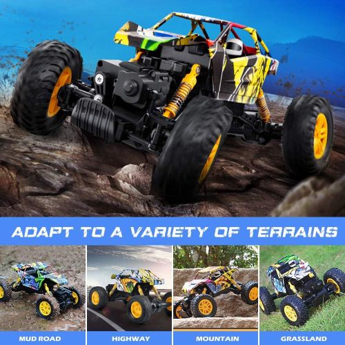  DOUBLE E RC Car 4WD Remote Control Car 2 Batteries Unique Colorful Shell Off Road Monster Truck 2 Powerful Motors Climbing RC Crawler Toy Cars for Boys Girls Kids