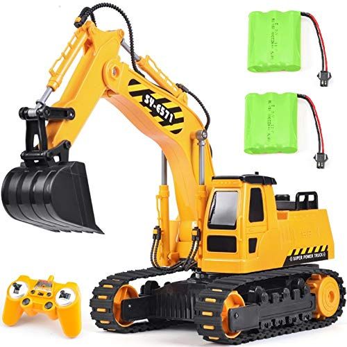  DOUBLE E Remote Control Excavator Toy 2 Batteries Digger Hydraulic Construction Vehicles RC Trucks Toys for Boys Girls Kids 3 4 5 6 7 8 9 10 Year