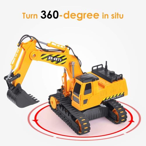  DOUBLE E Remote Control Excavator Toy 2 Batteries Digger Hydraulic Construction Vehicles RC Trucks Toys for Boys Girls Kids 3 4 5 6 7 8 9 10 Year