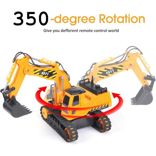  DOUBLE E Remote Control Excavator Toy 2 Batteries Digger Hydraulic Construction Vehicles RC Trucks Toys for Boys Girls Kids 3 4 5 6 7 8 9 10 Year