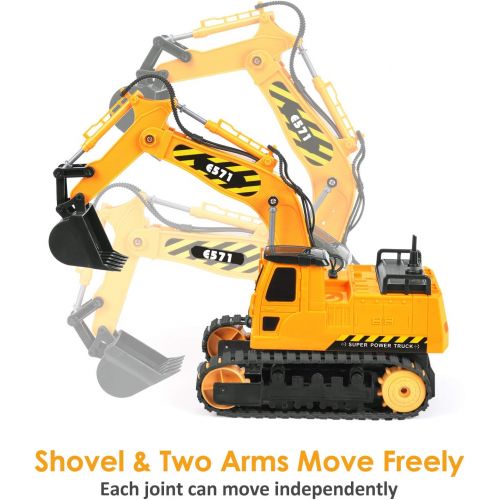  DOUBLE E Remote Control Excavator Toy 2 Batteries Digger Hydraulic Construction Vehicles RC Trucks Toys for Boys Girls Kids 3 4 5 6 7 8 9 10 Year