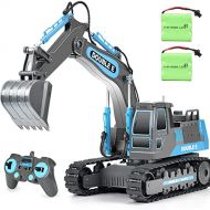 DOUBLE E Remote Control Excavator Toy 2 Batteries Digger Hydraulic Construction Vehicles RC Trucks Toys for Boys Girls Kids 3 4 5 6 7 8 9 10 Year, Gray Blue