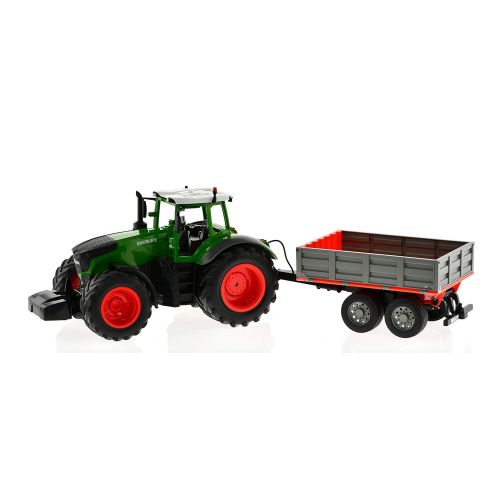  DOUBLE E Remote Controlled Tractor with Detachable Trailer That can be Raised and Lowered from The Remote. Die-Cast Tractor Model Kids Electronics Hobby Toy with Sound and Lights.