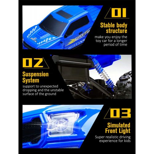  DOUBLE E 1:12 RC Cars Monster Truck 4WD Dual Motors Rechargeable Off Road Remote Control Truck, Blue