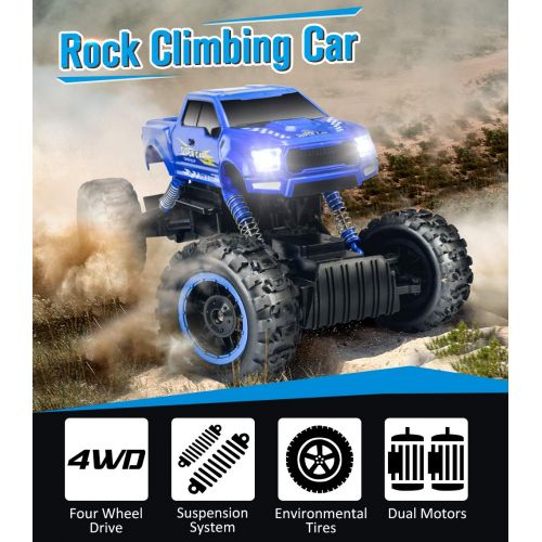  DOUBLE E 1:12 RC Cars Monster Truck 4WD Dual Motors Rechargeable Off Road Remote Control Truck, Blue