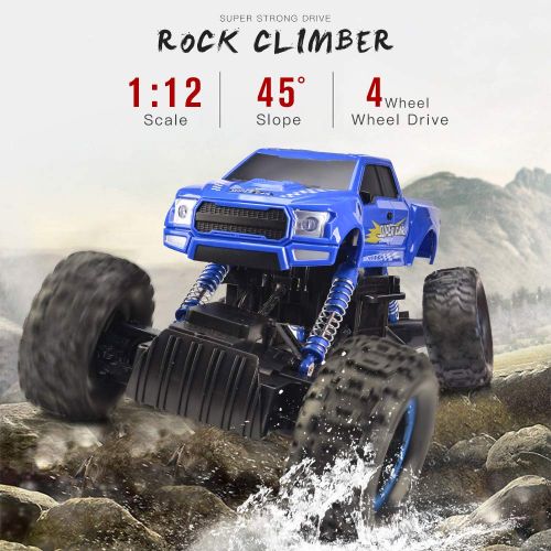  DOUBLE E 1:12 RC Cars Monster Truck 4WD Dual Motors Rechargeable Off Road Remote Control Truck, Blue