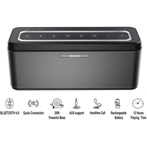  DOUNI Douni 25W Portable Wireless Bluetooth Speaker (A5) with Power Adapter,Deep Bass Stereo Sound,12H Playing Time,Support Hands Free Call, LED Backlighting,Power Bank,NFC for Outdoor I