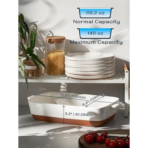  DOWAN Ceramic Baking Dish, 9x13 Deep Lasagna Pan, Large Casserole Dish with Handles, 4.3 Quarts Durable and Oven Safe Pan, for Roasting and Baking, Alabaster White