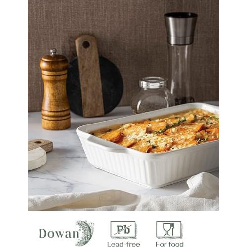  DOWAN Casserole Dishes for Oven, Ceramic Baking Dishes for Oven Set of 3, Lasagna Pan Deep, Baking Pan Set Rectangular Casserole Dish Set with Handles for Baking, White (15.6''/12.2''/8.9'')