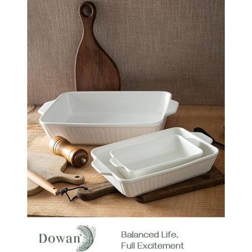  DOWAN Casserole Dishes for Oven, Ceramic Baking Dishes for Oven Set of 3, Lasagna Pan Deep, Baking Pan Set Rectangular Casserole Dish Set with Handles for Baking, White (15.6''/12.2''/8.9'')