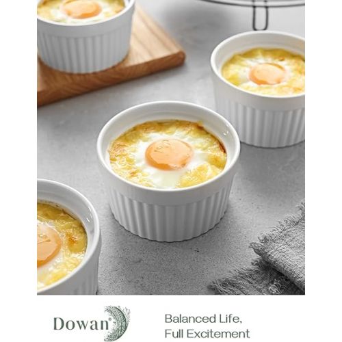  DOWAN 8 oz Ramekins for Creme Brulee Porcelain Ramekins Oven Safe, Classic Style Ramekins for Baking Souffle Ramekins Bowls, Set of 6, White