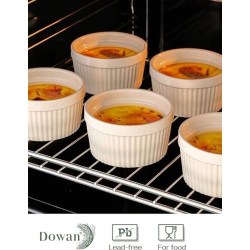  DOWAN 8 oz Ramekins for Creme Brulee Porcelain Ramekins Oven Safe, Classic Style Ramekins for Baking Souffle Ramekins Bowls, Set of 6, White