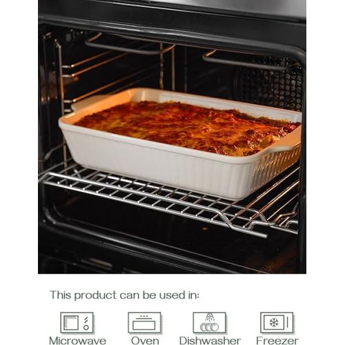  DOWAN Casserole Dish, 9x13 Ceramic Baking Dish, Large Lasagna Pan Deep for Oven, 4.2 Quarts Baking Pan with Handles, Oven Safe and Durable Bakeware for Lasagna, Wedding Gift, White