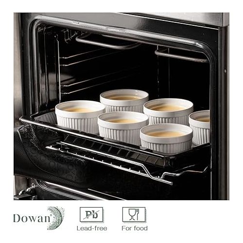  DOWAN Ramekins 8 oz Oven Safe with Lids, Creme brulee Ramekins Bowls with Covers, Porcelain White Ramekins Souffle Dishes for Baking, Stackable, Set of 6