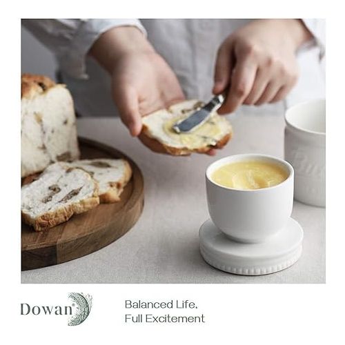  DOWAN Butter Crock, French Butter Dish for Spreadable Soft Butter, Ceramic Butter Keeper With Lid for Countertop, Butter Dish With Waterline, Housewarming Gift, Kitchen and Home Decor, White