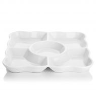 DOWAN 9.4-inch Porcelain Divided Serving Trays/Square Serving Platters with Scalloped Rim, Set of 2,White