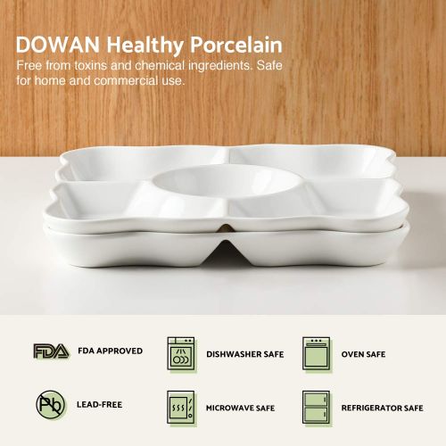  DOWAN 9.4-inch Porcelain Divided Serving Trays/Square Serving Platters with Scalloped Rim, Set of 2,White