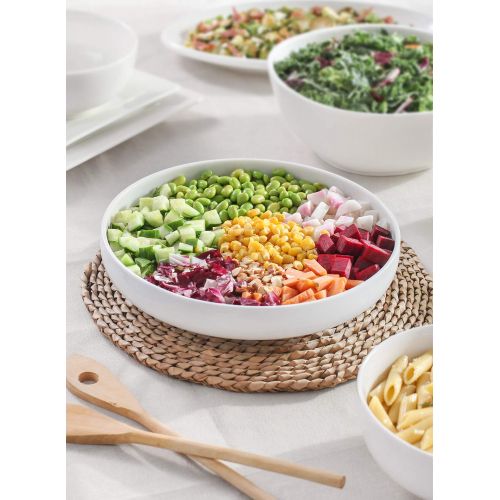  DOWAN 10 Inches/2 Quarts Porcelain Pasta/Salad Serving Bowls- Set of 2, Shallow, White