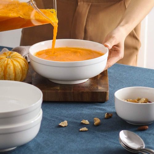  DOWAN Porcelain Soup Bowls - 32 Ounces White Serving Bowls, Individual Salad Bowls for Pasta Soup Cereal Salad, Sturdy Pho Bowls for Kitchen, Dishwasher & Microwave Safe Bowls Set