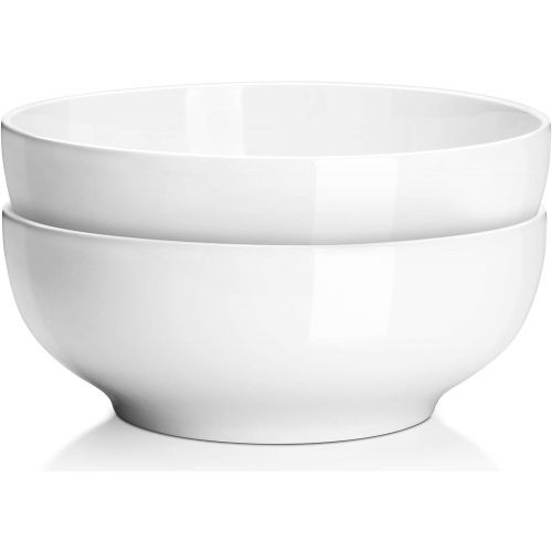  DOWAN 9.5 Large Serving Bowls, 2.8 Quart Big Salad Bowls, Porcelain Pasta Bowl Set, Sturdy Mixing Bowls, Microwave & Dishwasher Safe, Deep Soup Bowl for Family Kitchen, White Bowls