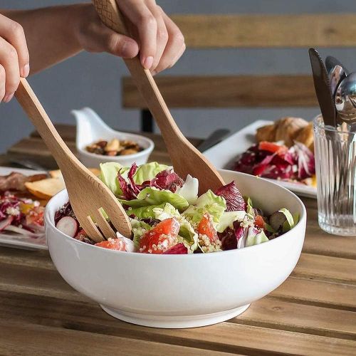  DOWAN 9.5 Large Serving Bowls, 2.8 Quart Big Salad Bowls, Porcelain Pasta Bowl Set, Sturdy Mixing Bowls, Microwave & Dishwasher Safe, Deep Soup Bowl for Family Kitchen, White Bowls