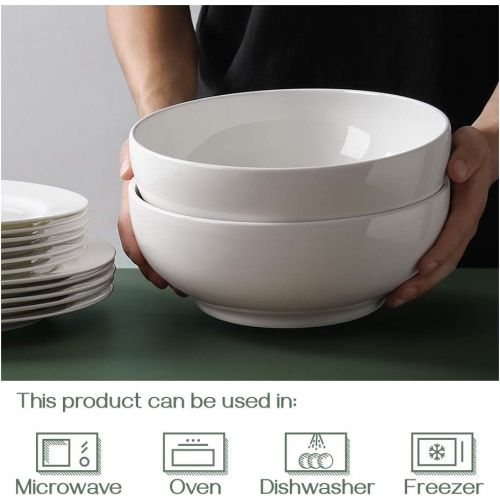  (2 Packs) DOWAN 2.5 Quarts Porcelain Serving Bowls, Salad Bowls, Pasta Bowl Set, White, Stackable