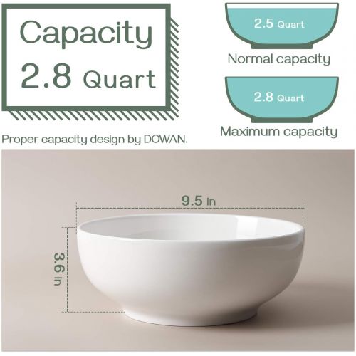  (2 Packs) DOWAN 2.5 Quarts Porcelain Serving Bowls, Salad Bowls, Pasta Bowl Set, White, Stackable