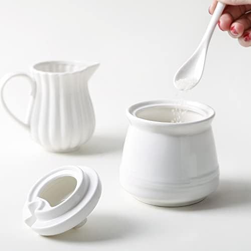  DOWAN Porcelain Sugar Bowl, 12 Ounce Large Sugar Bowl with Lid, Sugar Jar with Spoon and Lid, Salt Server Salt Container, Coffee Bar Accessories, White, 12 Ounces