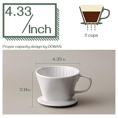  DOWAN Pour Over Coffee Dripper, Non Electric Pour Over Coffee Maker, Porcelain Slow Brewing Accessories for Home, Cafe, Restaurants, Easy Manual Brew Maker, White: Kitchen & Dining