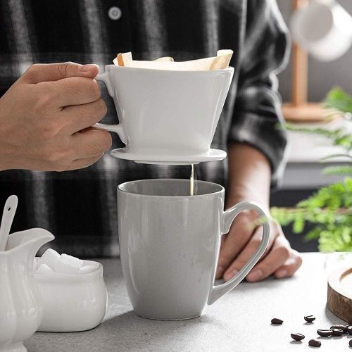  DOWAN Pour Over Coffee Dripper, Non Electric Pour Over Coffee Maker, Porcelain Slow Brewing Accessories for Home, Cafe, Restaurants, Easy Manual Brew Maker, White: Kitchen & Dining