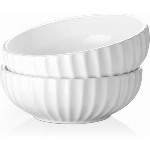  DOWAN 2.7 Quart Porcelain Salad, Soup, Pasta Bowls, Large Serving Bowl Set, Anti Slip and Stackable, 2 Packs, White