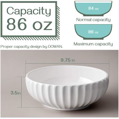  DOWAN 2.7 Quart Porcelain Salad, Soup, Pasta Bowls, Large Serving Bowl Set, Anti Slip and Stackable, 2 Packs, White