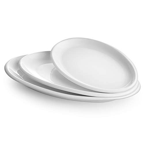  DOWAN Large Serving Platters, 12/14/15.5 Inches Oval Serving Platters, Oval Serving Plates Dinner Plates Serving Dishes, Ideal for Parties, Restaurant, Dessert Shop, Set of 3, Whit