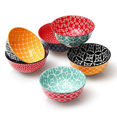  DOWAN Dessert Bowls, 10 Ounce Small Porcelain Bowls for Snacks, Rice, Condiments, Side Dishes, Ice Cream, Set of 6, Colorful: Kitchen & Dining