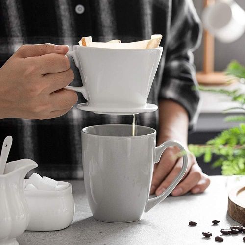  DOWAN Pour Over Coffee Dripper, Non Electric Pour Over Coffee Maker, Porcelain Slow Brewing Accessories for Home, Cafe, Restaurants, Easy Manual Brew Maker, White