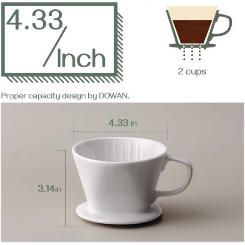  DOWAN Pour Over Coffee Dripper, Non Electric Pour Over Coffee Maker, Porcelain Slow Brewing Accessories for Home, Cafe, Restaurants, Easy Manual Brew Maker, White