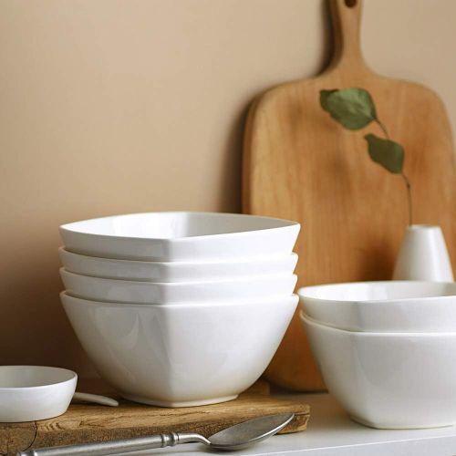  [아마존베스트]DOWAN Square Cereal Bowls Set of 6-27 Ounces Porcelain Soup Bowls, White Serving Bowl for Salad Pasta Dessert Snack, Chip Resistant, Dishwasher & Microwave Safe