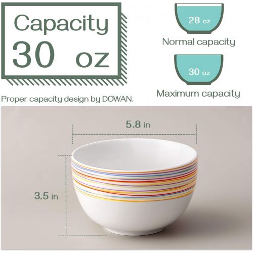  [아마존베스트]DOWAN Deep Cereal Bowls, 30 Ounce Salad Serving Bowls, Ceramic Soup Bowls for Oatmeal, Ramen Bowls for Kitchen, Microwave and Dishwasher Safe, Set of 4, White with Rainbow Stripes