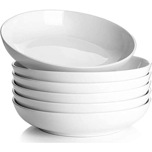  [아마존베스트]DOWAN Pasta Bowls 30oz, Large White Salad Bowls, Porcelain Pasta Plate Bowl Set of 6, Soup Bowls Microwave & Dishwasher Safe, Sturdy & Versatile