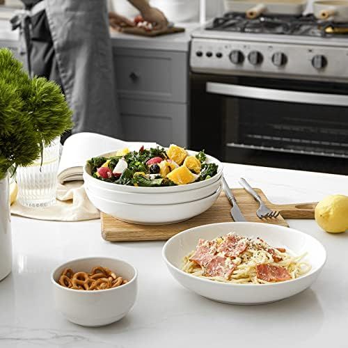  [아마존베스트]DOWAN Pasta Bowls 30oz, Large White Salad Bowls, Porcelain Pasta Plate Bowl Set of 6, Soup Bowls Microwave & Dishwasher Safe, Sturdy & Versatile