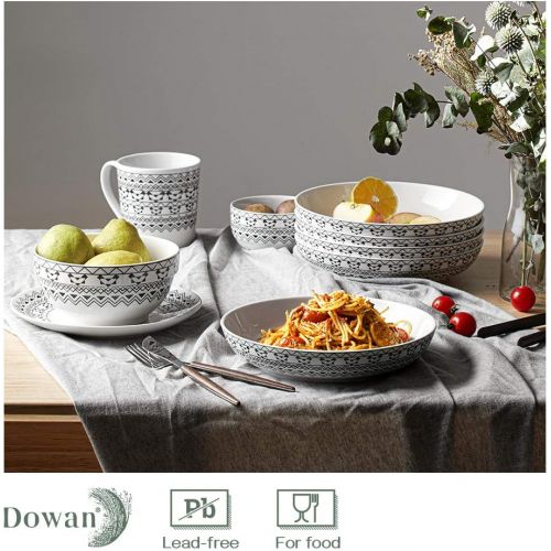  [아마존베스트]Dowan Ceramic Pasta Bowls, 6 Packs Salad Bowl, Bohemian Large Serving Bowls, Dishwasher & Microwave Safe, Sturdy and Stackable Soup Bowls, 30 Ounce, Set of 6