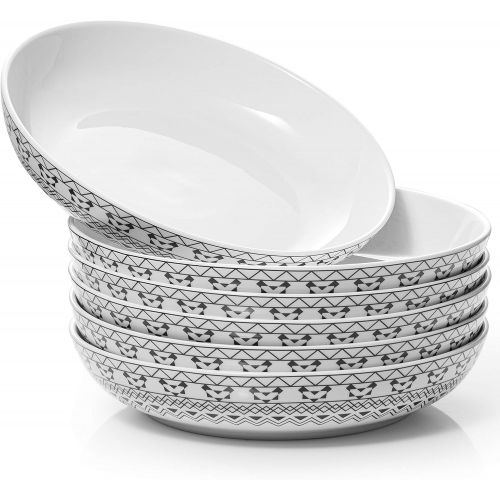  [아마존베스트]Dowan Ceramic Pasta Bowls, 6 Packs Salad Bowl, Bohemian Large Serving Bowls, Dishwasher & Microwave Safe, Sturdy and Stackable Soup Bowls, 30 Ounce, Set of 6