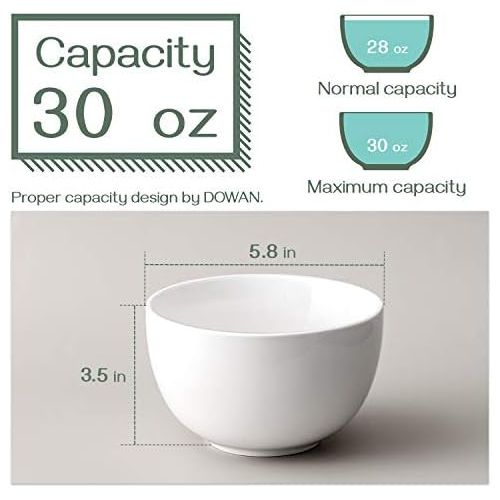  [아마존베스트]DOWAN Deep Soup Bowls, 30 Ounces White Cereal Bowl for Oatmeal, Ceramic Ramen Bowls for Noodle, Porcelain Bowls Set 4 for Kitchen, Dishwasher & Microwave Safe