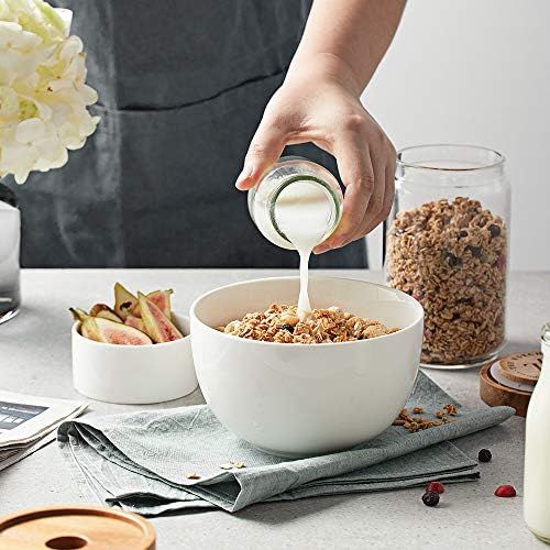  [아마존베스트]DOWAN Deep Soup Bowls, 30 Ounces White Cereal Bowl for Oatmeal, Ceramic Ramen Bowls for Noodle, Porcelain Bowls Set 4 for Kitchen, Dishwasher & Microwave Safe