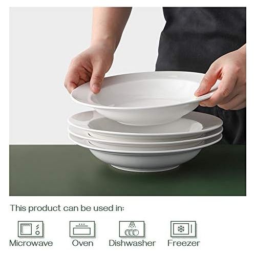  [아마존베스트]DOWAN Soup Bowls, Pasta Bowls Plates, White Salad Bowls Set of 4, Porcelain Wide Rim Bowls, 20 Ounces, Microwave & Dishwasher Safe